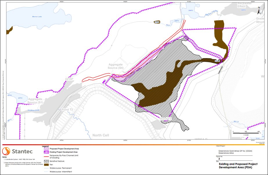 Zoomed-in map highlighting the temporary by-pass channel location and the area requiring the Project Development Area (PDA) to be expanded. The map shows detailed geographical features and boundaries relevant to the project.