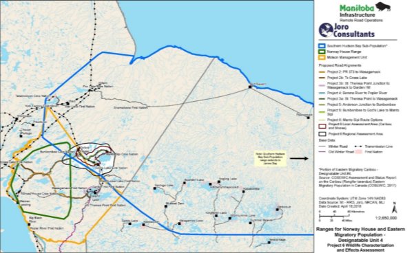 Figure 8: Boreal Woodland Caribou and Eastern Migratory Caribou Habitat Ranges in Relation to the Project Footprint, LAA, and RAA
